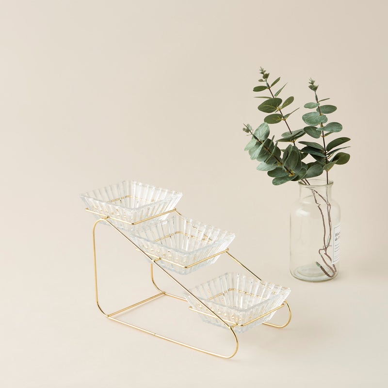 Glass Bowl Set with 3-Tier Stand